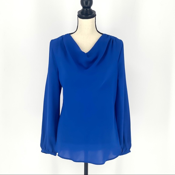 Lands End Royal Blue Long Sleeve Cowls Neck Blouse